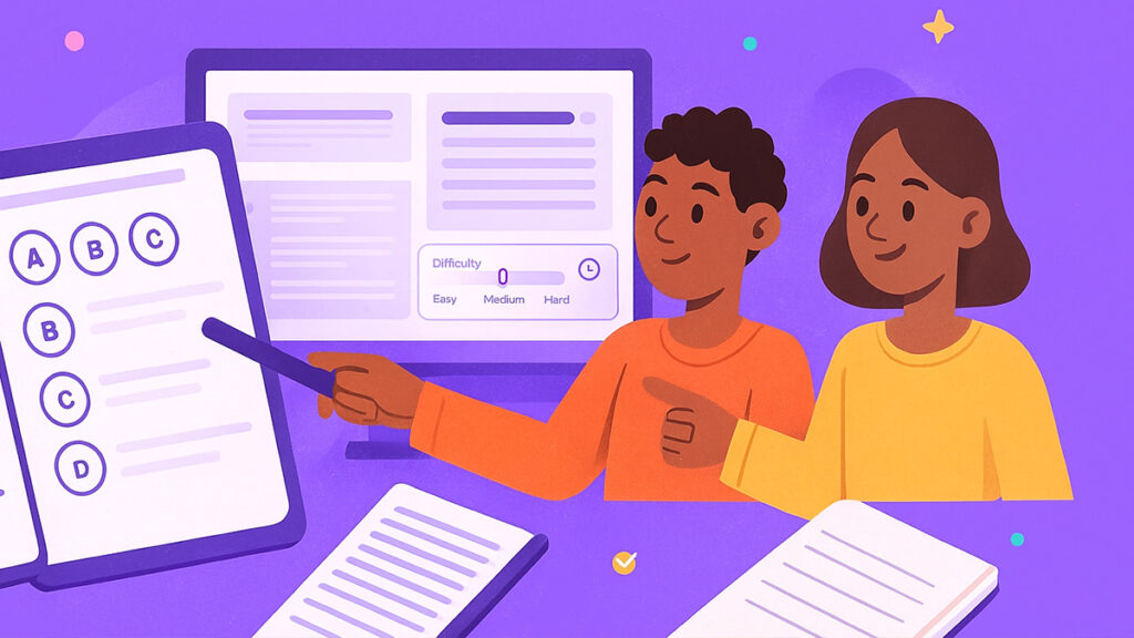 Students and teacher converting multiple choice questions with explicit bloom levels with chatgpt
