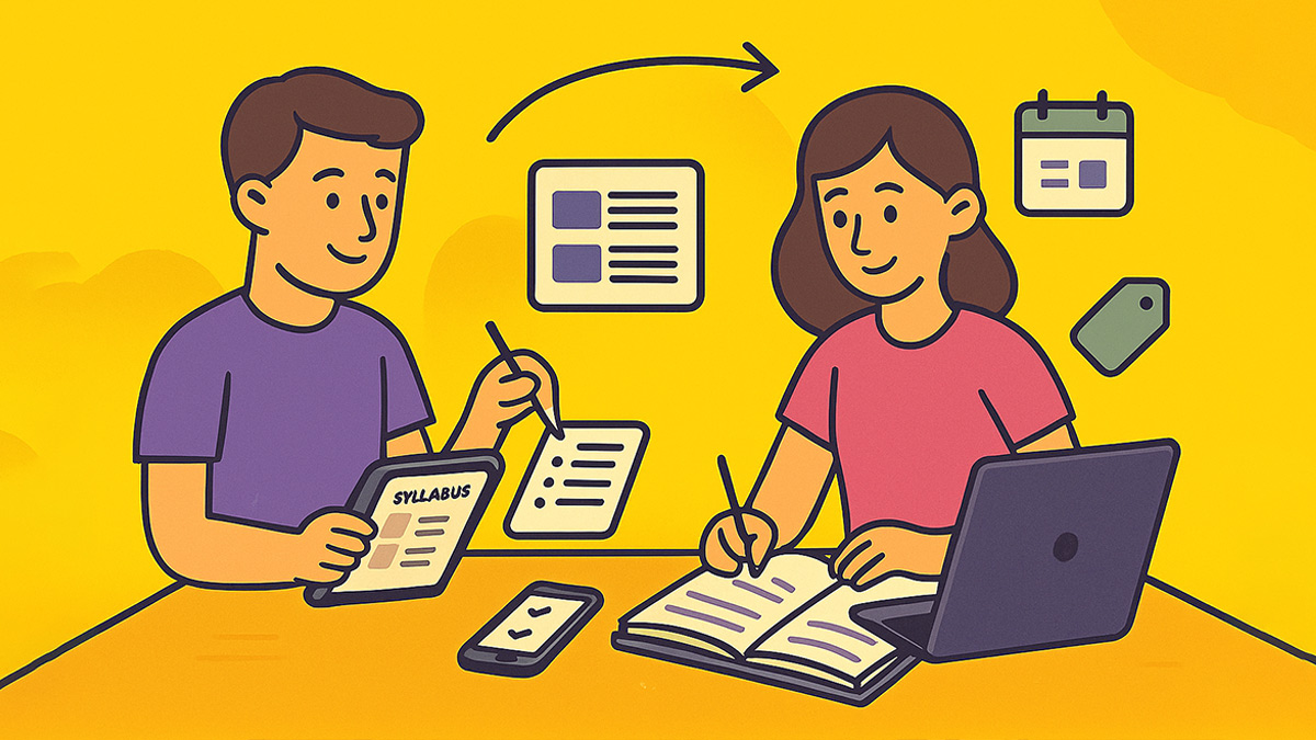 Students converting class schedule syllabus to notes