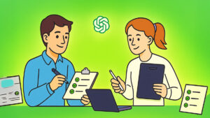 Student and teacher performing peer review with ai