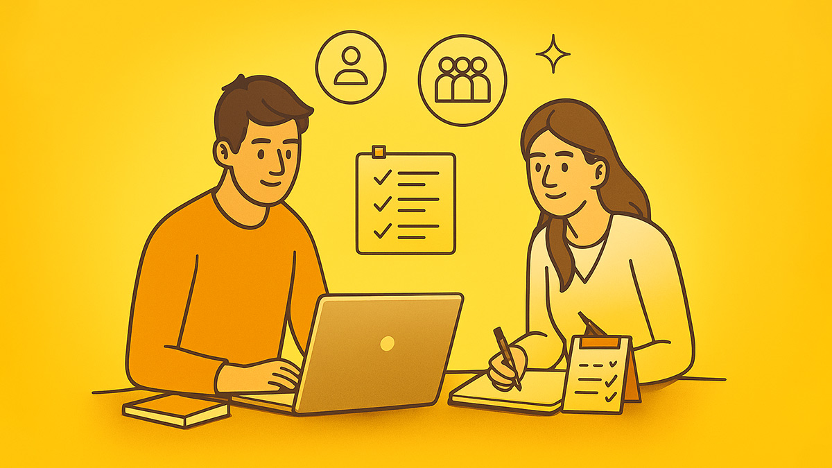 Students working on group project with prompts