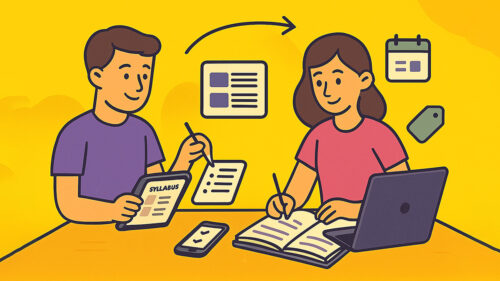 Students converting class schedule syllabus to notes